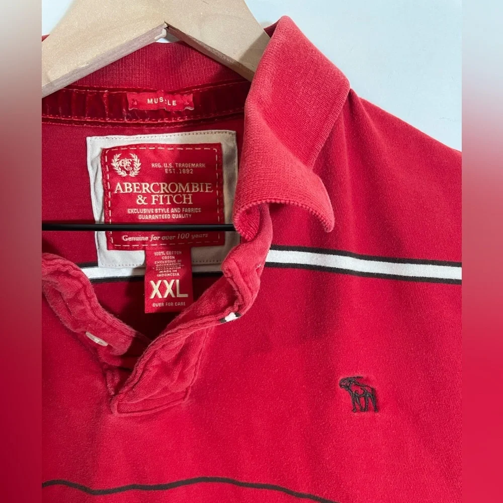 VTG Abercrombie & Fitch Long Sleeve Rugby Polo Shirt Red White Stripe 90’s XXL